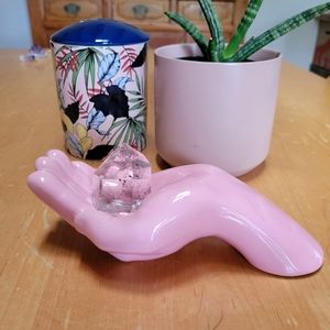 Pink ceramic hand candle holder